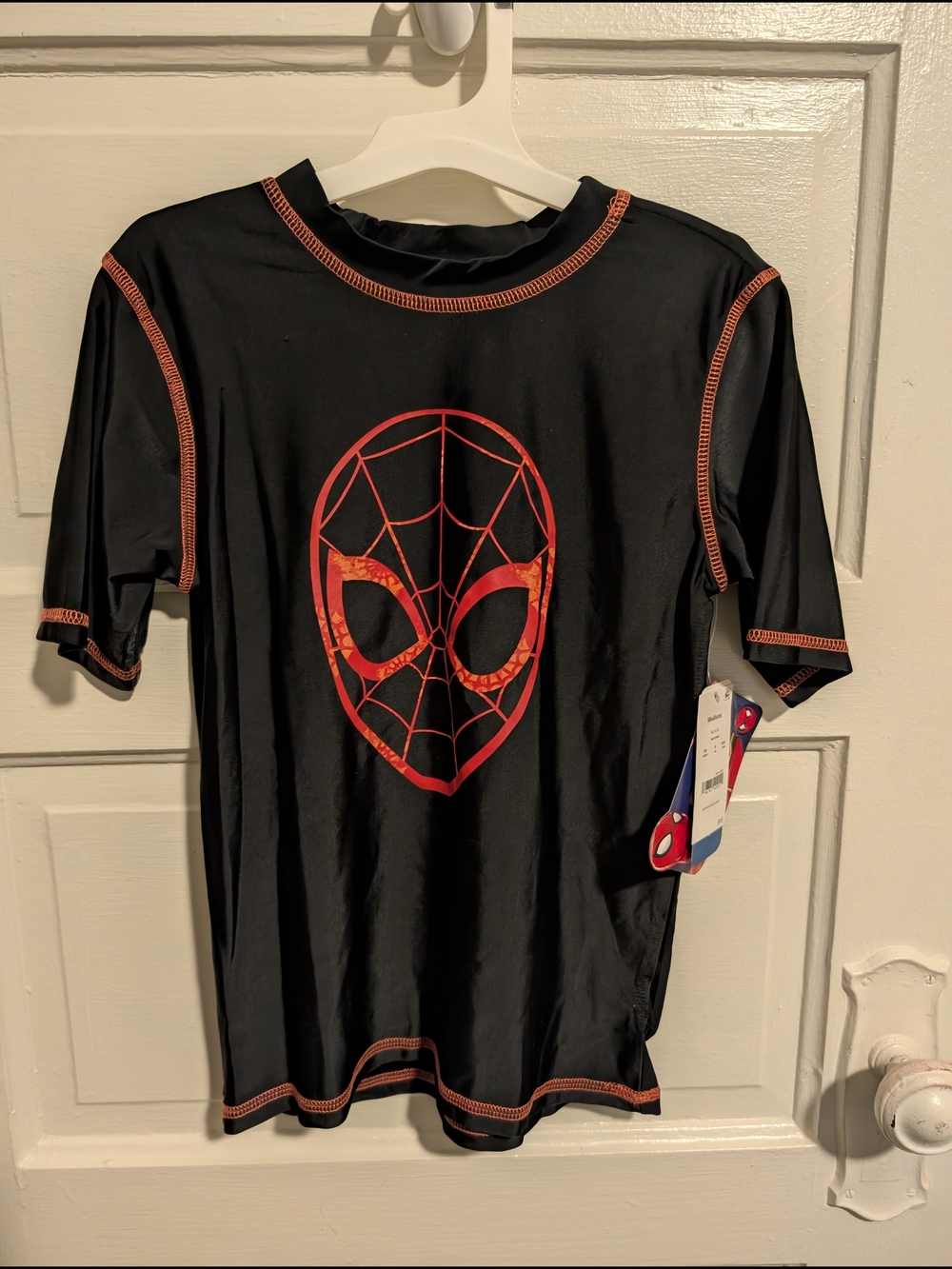 Marvel Hero Spider-Man Boy's Rashguard Red Trim NWT Size M Beach Summer Swim
